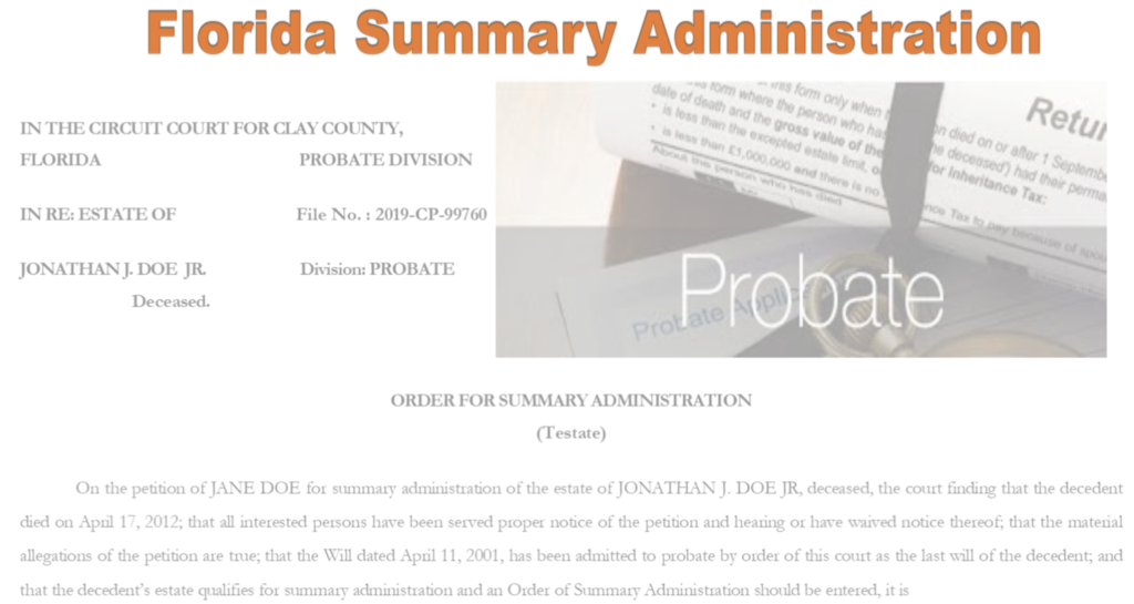 Petition for Summary Administration Florida Probate Forms