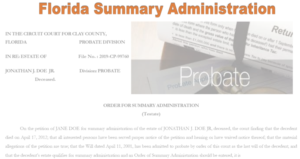 Petition for Summary Administration and Other Florida ...