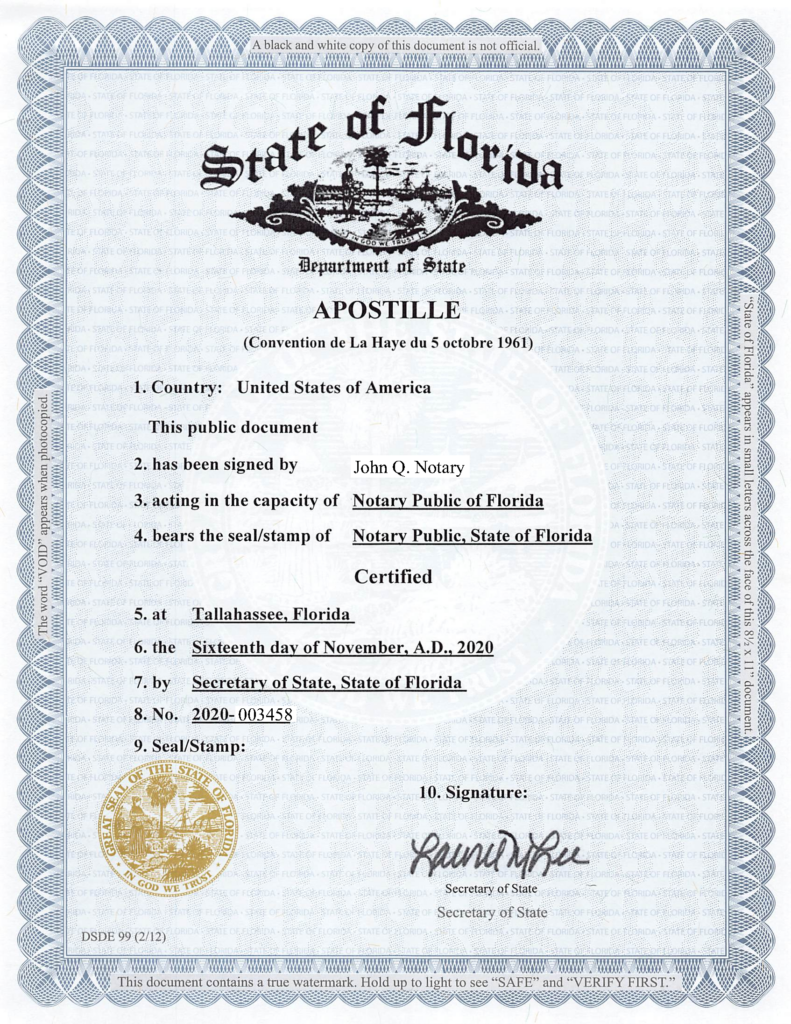 apostille florida birth certificate