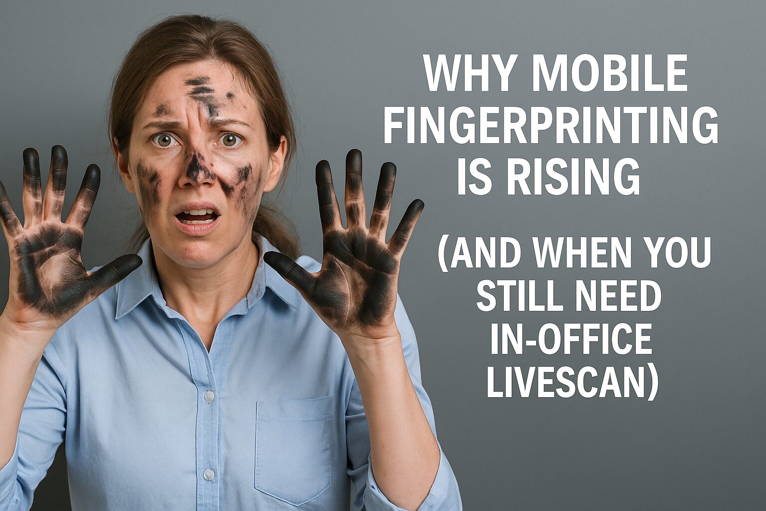 mobile fingerprinting technician with messy ink from traditional fingerprint methods