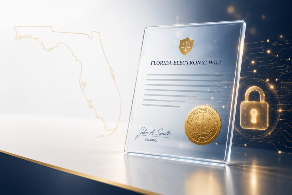 Florida Electronic Wills with Qualified Custodian services in Florida, secure online will execution, encrypted digital vaulting, and Florida estate planning compliance.