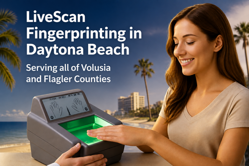 LiveScan fingerprinting in Daytona Beach, Florida for FDLE Level 2, FBI background checks, and professional fingerprint services.