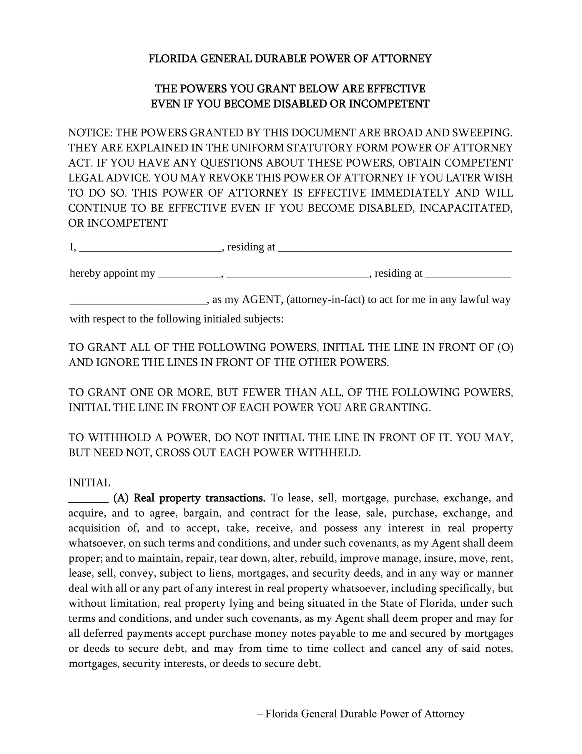 FLORIDA DURABLE POWER OF ATTORNEY DESCARGAR RELLENABLE